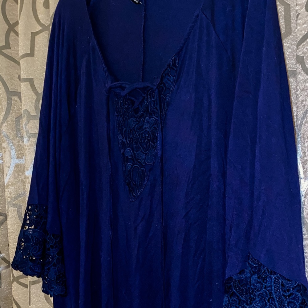 Navy blue lace up blouse